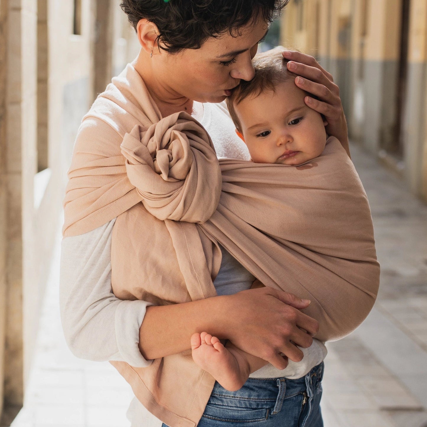 Boba Linen Ring Sling in Peony Pink