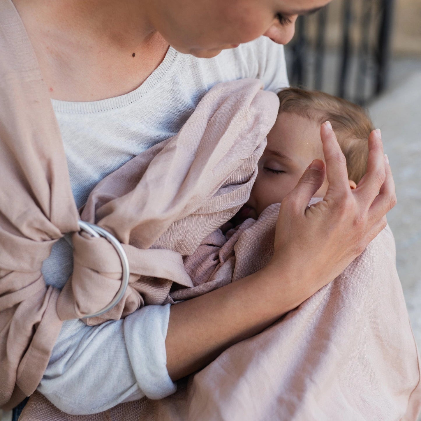 Boba Linen Ring Sling in Peony Pink