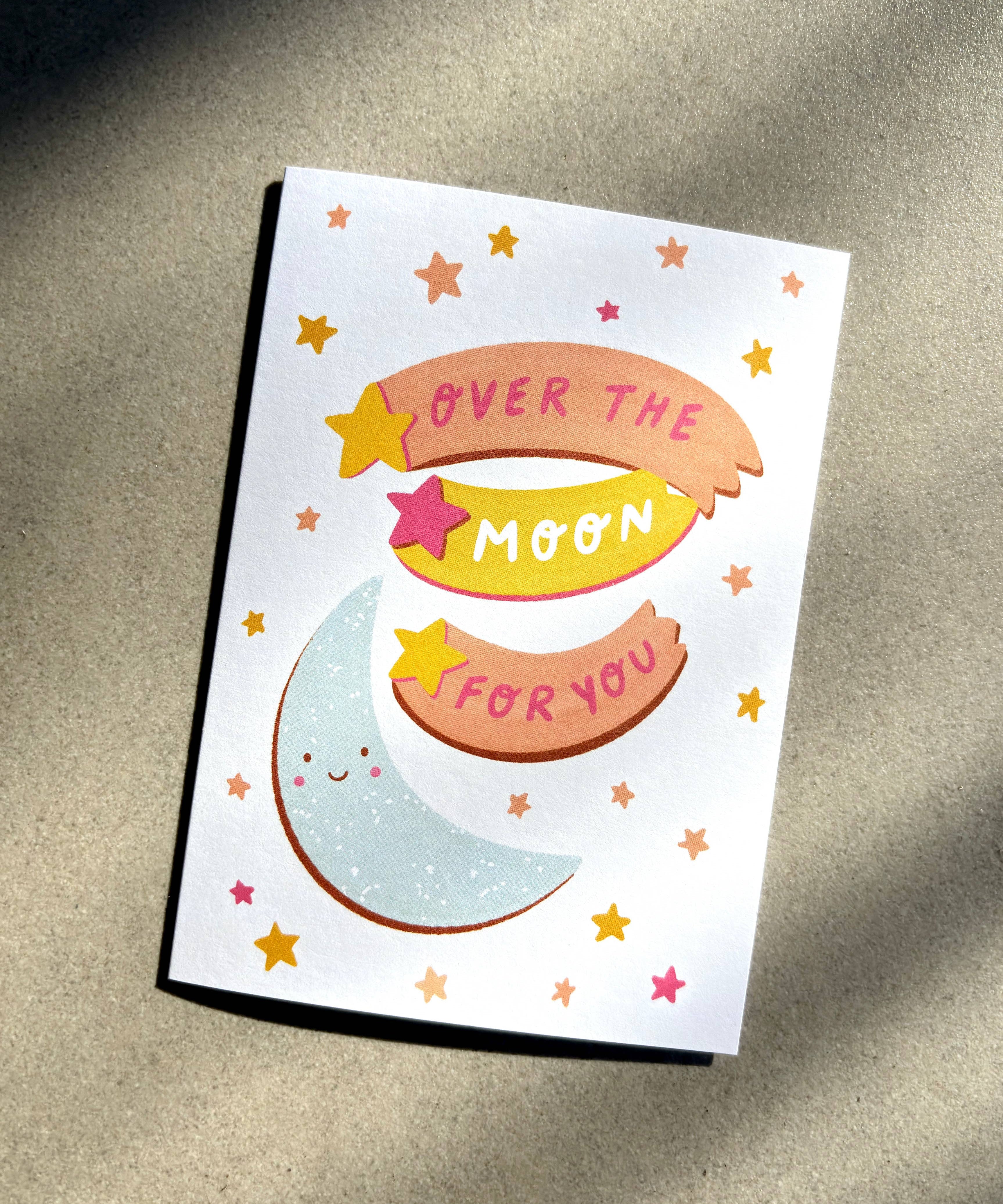 Over the Moon Card - Congratulations Good News Celebration 
