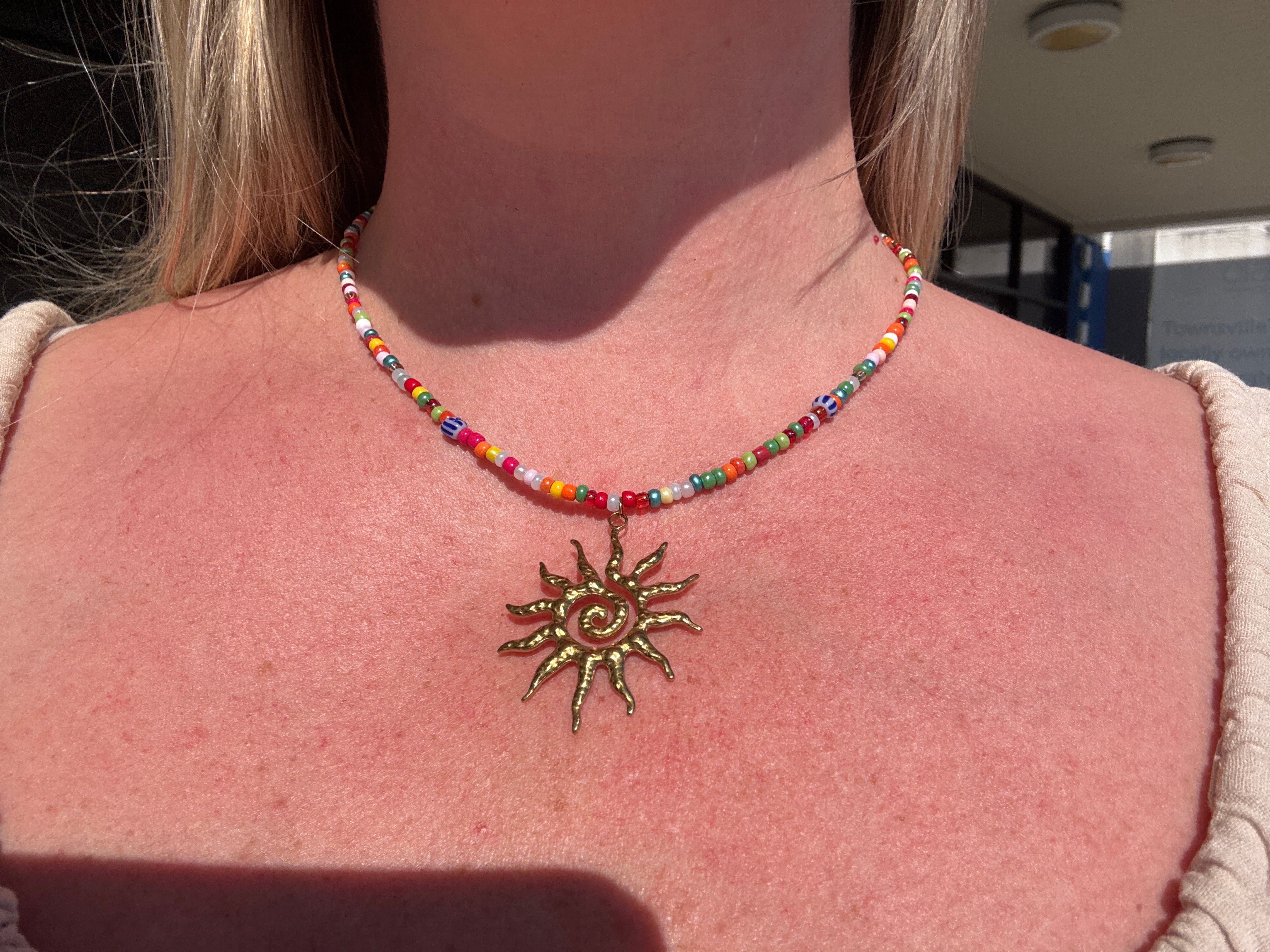 Beaded by Loz - rainbow mini bead//gold sun