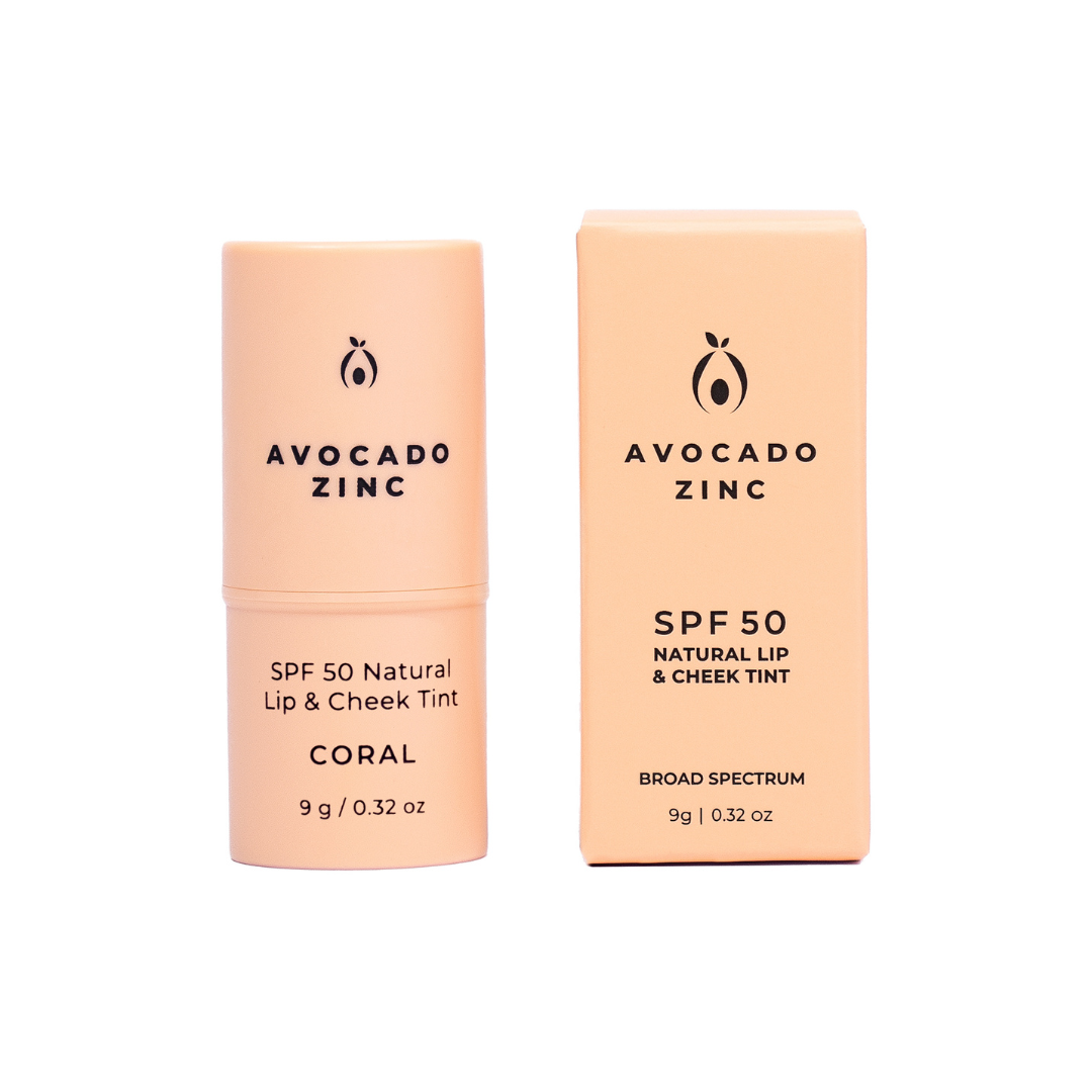 Avocado Zinc -  SPF 50 Natural Lip & Cheek Tint - Coral
