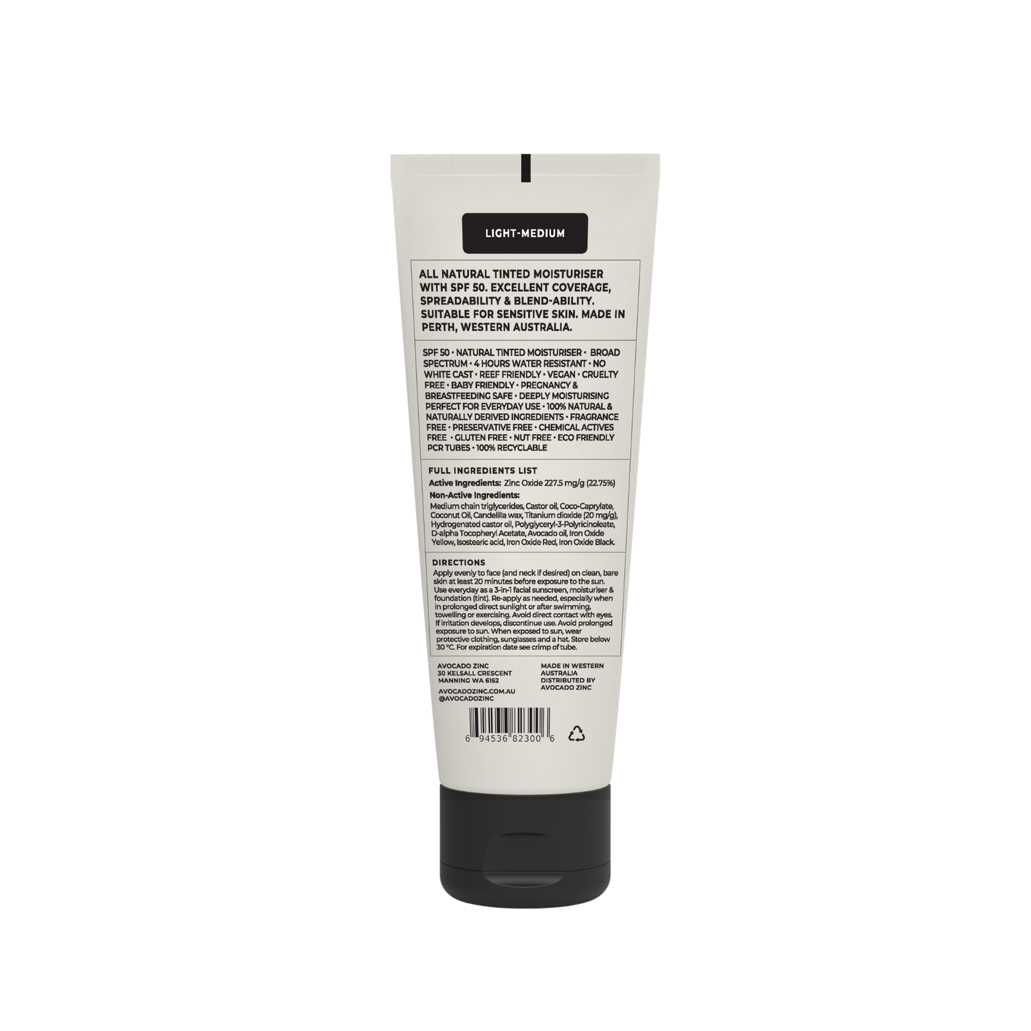 Avocado Zinc -  SPF 50 Natural Tinted Moisturiser - Light-Medium