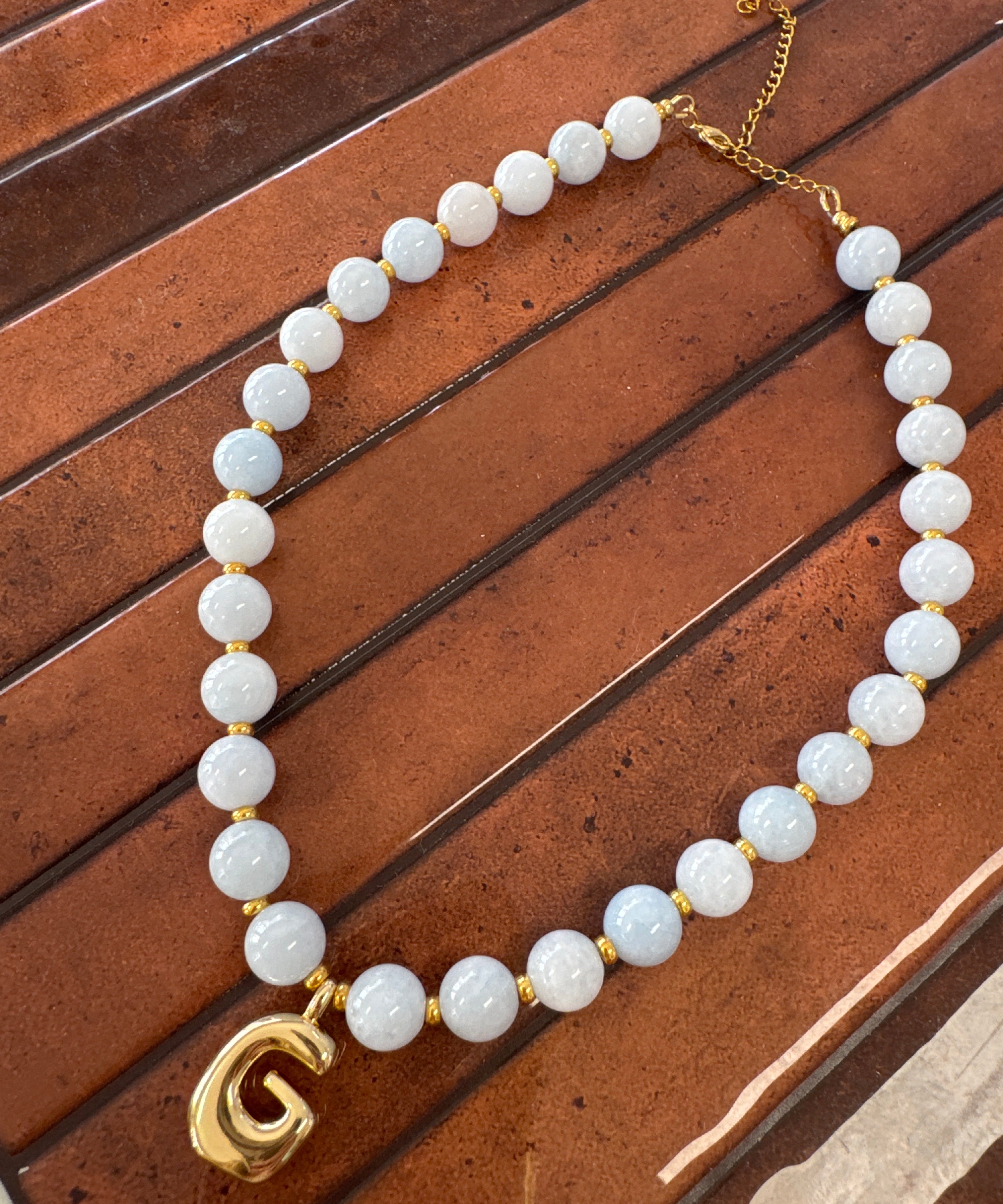 Beaded by Loz - chunky bead//gold initial pendant