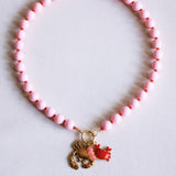 Beaded necklace with Miyuki beads with charms - light pink/r