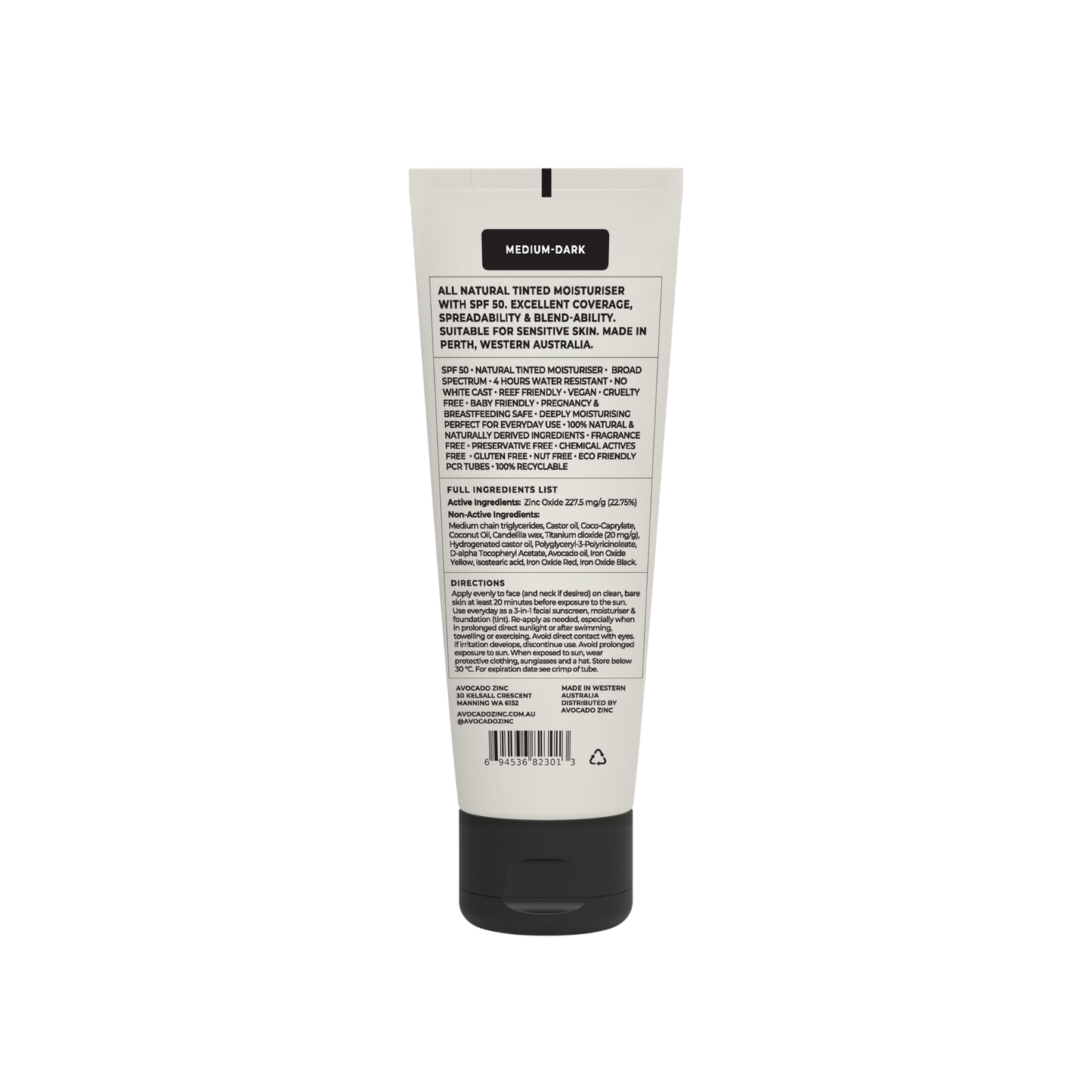 Avocado Zinc -  SPF 50 Natural Tinted Moisturiser - Medium-Dark