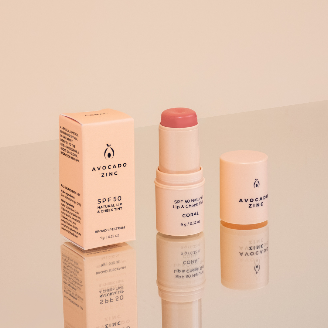 Avocado Zinc -  SPF 50 Natural Lip & Cheek Tint - Coral