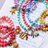 Beaded necklace with Miyuki beads with charms - coral/blue