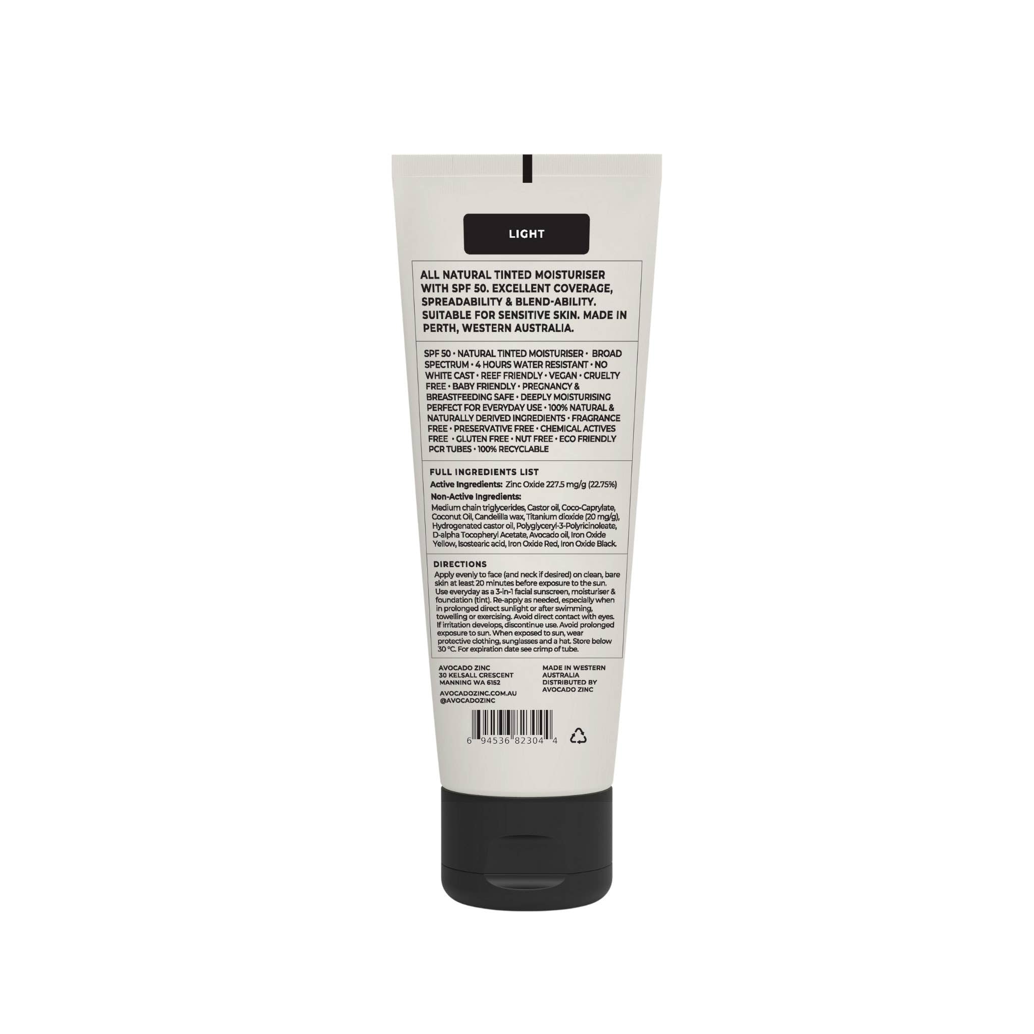 Avocado Zinc -  SPF 50 Natural Tinted Moisturiser - Light