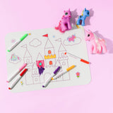 Wipeable Silicone Colouring Mat - Unicorn Castle